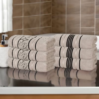 Superior Sadie Zero Twist Cotton Solid and Floral Hand Towel Set of 6