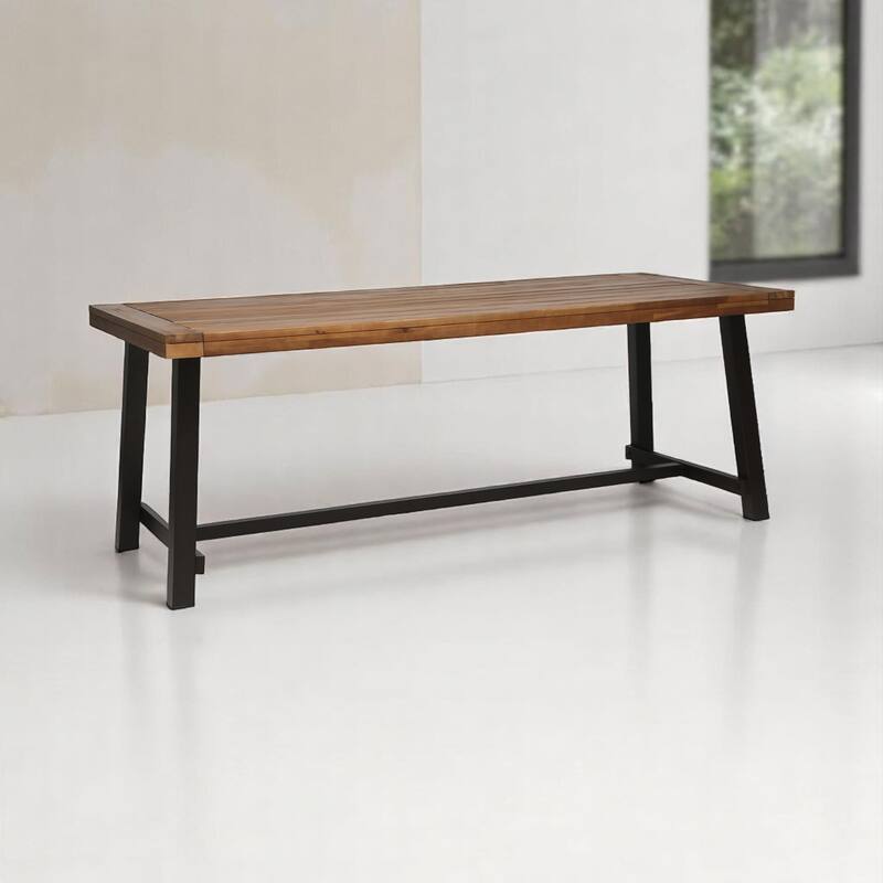 79" Outdoor Dining Table for 8, Industrial Patio Table with Metal Frame, Rectangular Garden Table for Backyard, Deck, or Porch