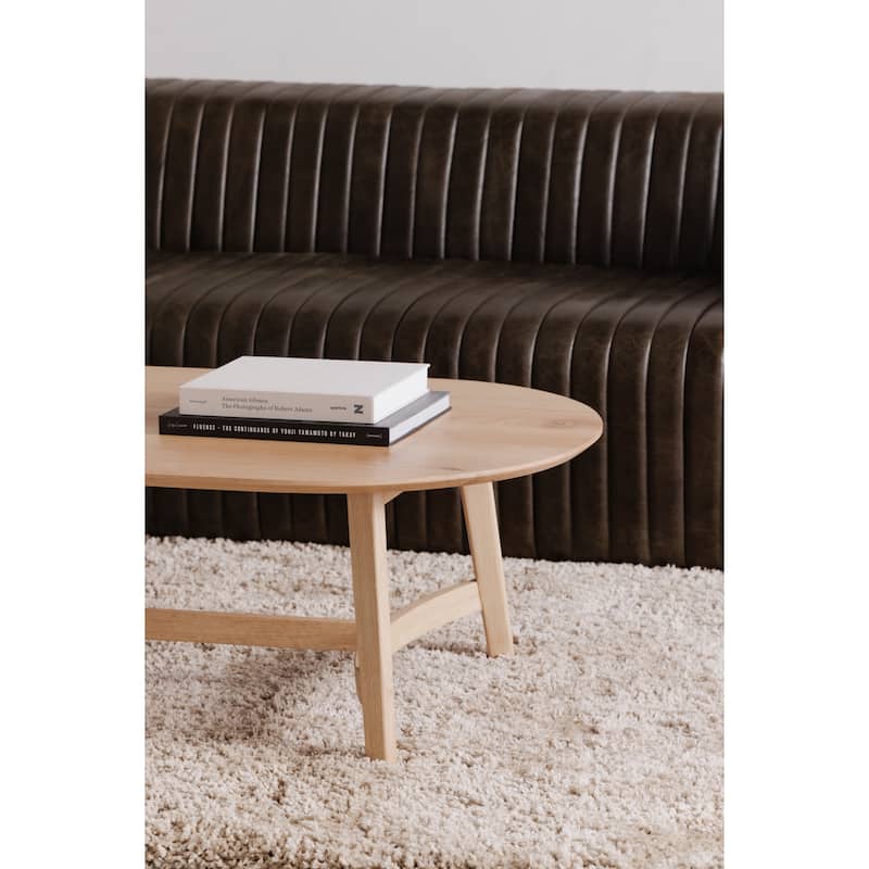 Aurelle Home Tyier Mid-Century Modern Solid Oak Coffee Table - 54" W x 17" H x 28" D