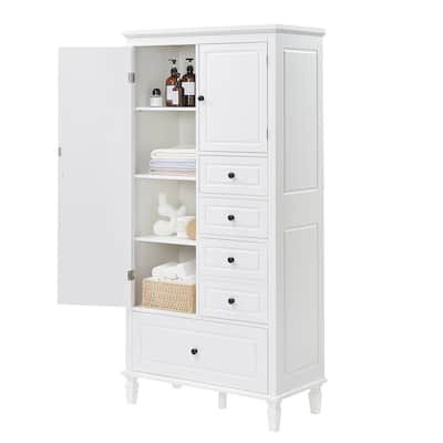 61.8" Tall and Wide Storage Cabinet with Doors, 4 Drawers and Adjustable Shelves - 30.6 in.W x 15.2 in.D x 61.8 in.H