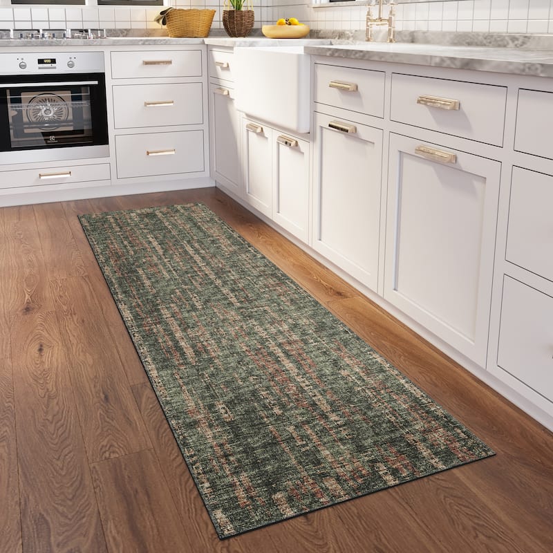 Indoor/Outdoor Rylee Modern Stripes Washable Rug - 2'3" x 7'6" Runner - Green