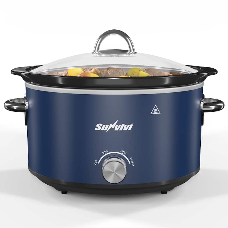 4 Quart Slow Cooker with 3 Heating Settings - Blue