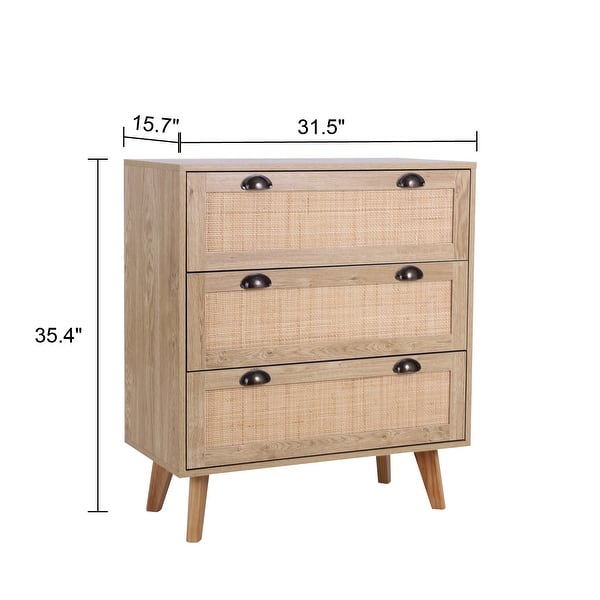 PHI VILLA Storage Cabinet with Baskets Rattan Cabinet with Drawers  Farmhouse Accent Cabinet for Bedroom Entryway, 2 Drawer and 4 Baskets  Accent Chest