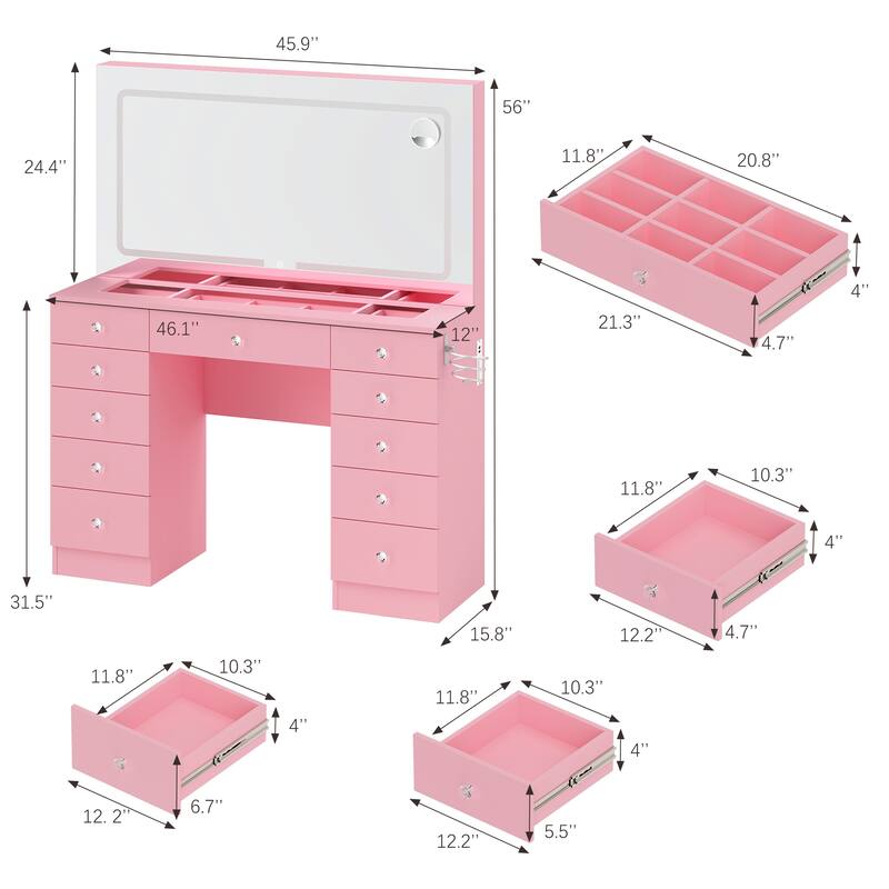 Makeup Desk with Large Mirror & 11-drawer