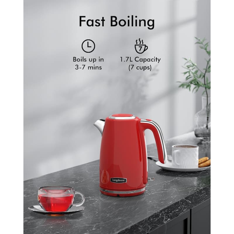 Electric Tea Kettles 1500W for Boiling Water, Retro 1.7L Stainless