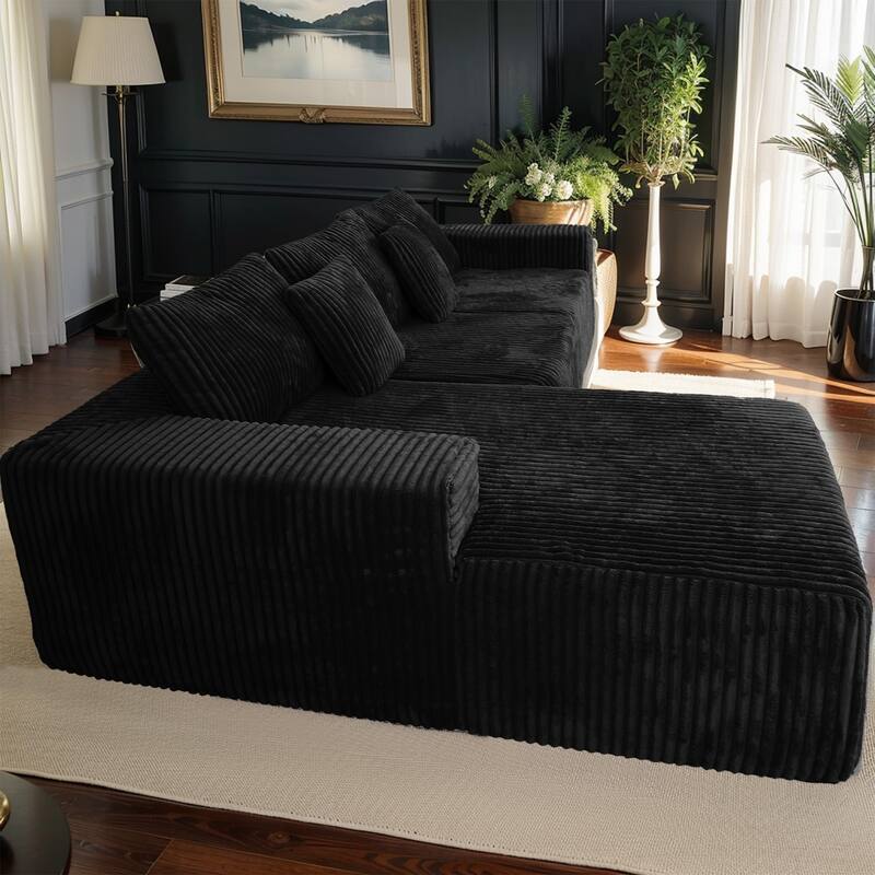 Modular Sectional Sofa with L-Shape Chaise, Full-Compressed Boneless Cloud Sofa, Corduroy Upholstered 3 Seater Sofa