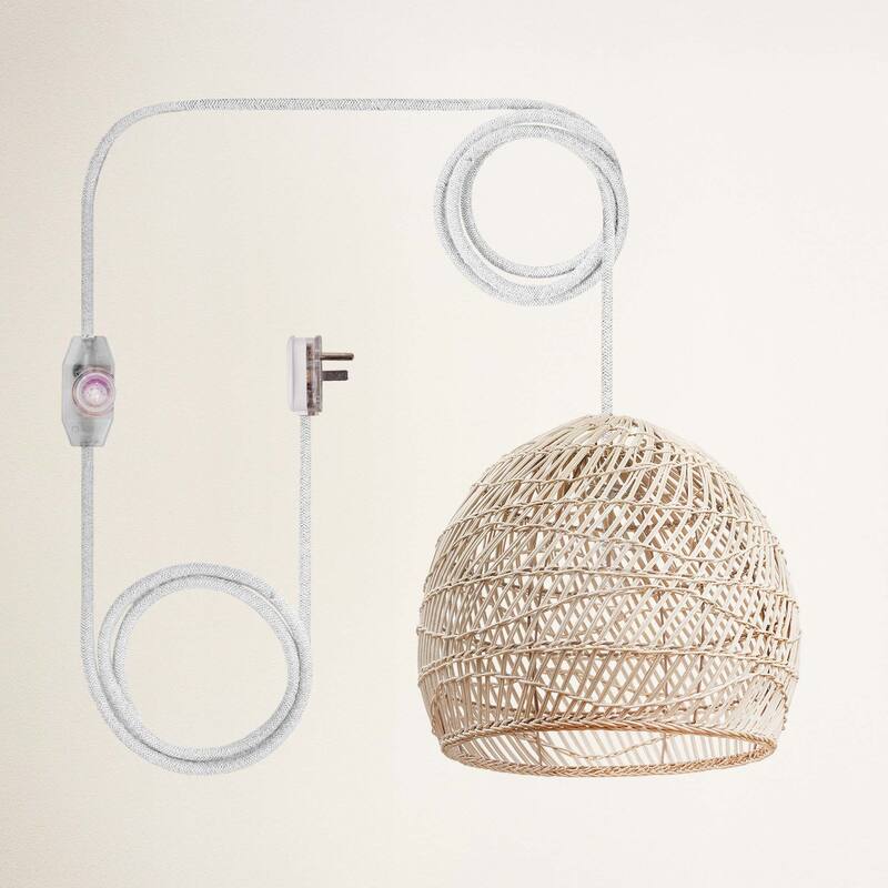 Santana Rattan Pendant Light - Natural Dome 1-Light Handwoven Light Fixture For Modern, Contemporary, Farmhouse Room Decor - 24" - 180" Plug-in White