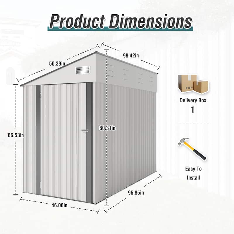 4*8FT Storage Shed, Single Hinge Door, Solid Structural Design, Good Ventilation, Surface With Protective Film