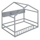 preview thumbnail 4 of 7, Wooden Full Size House Bed with Roof and Storage Shelf, Kids Bed with Fence