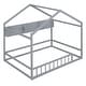 preview thumbnail 6 of 18, Wooden Full Size House Bed with Storage Shelf,Kids Bed with Fence and Roof, Gray
