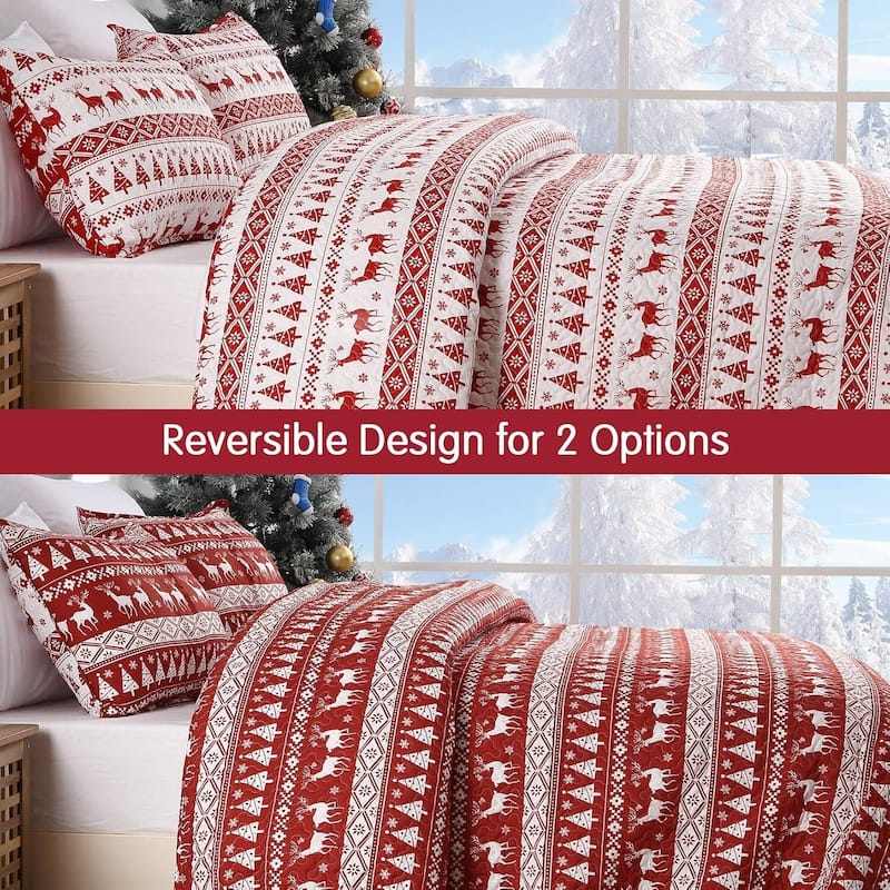 Reversible Bedspread Christmas Duvet Cover and Pillow Shams Set, Bedding Set