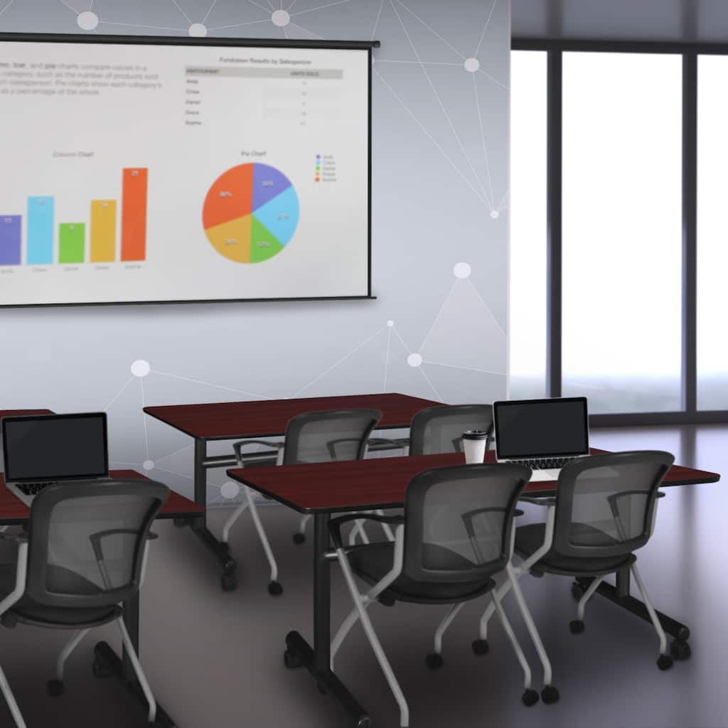 48" x 24" Flip Top Mobile Training Table- Mahogany and 2 Nesting Chairs