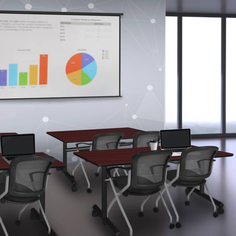 48" x 30" Flip Top Mobile Training Table- Mahogany and 2 Nesting Chairs