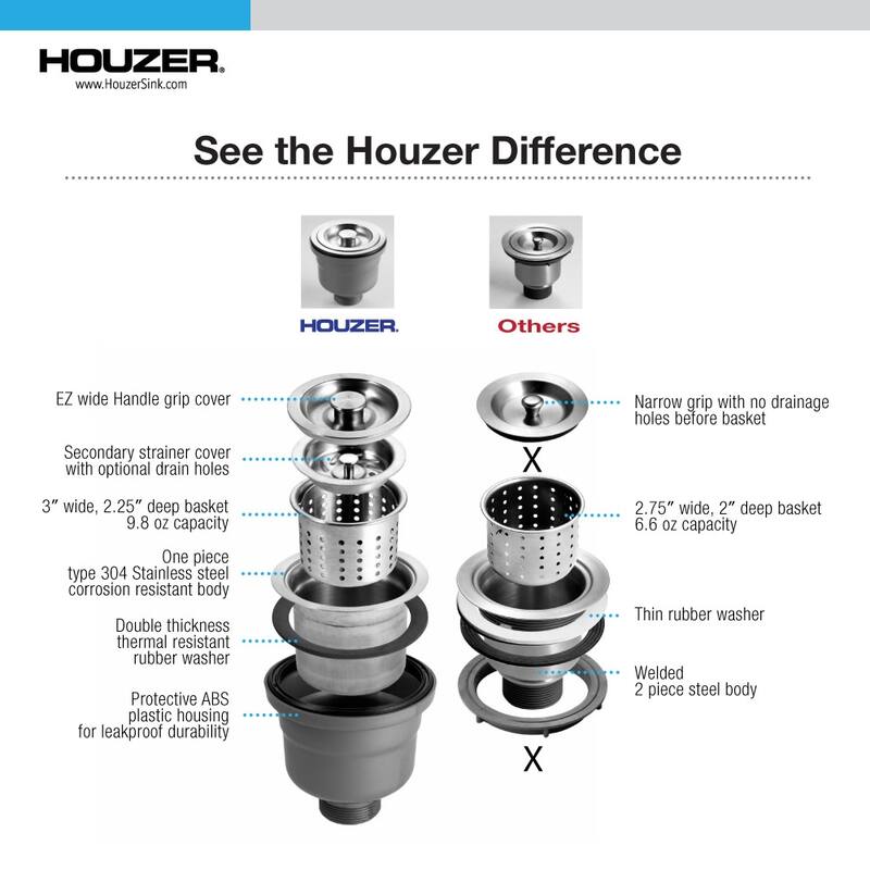 Houzer 190-93 3-1/2" Basket Strainer with Deep Cup - Stainless Steel