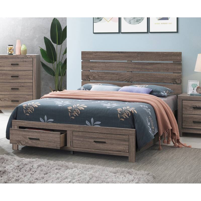 Bed With Two Footboard Drawers in Barrel Oak