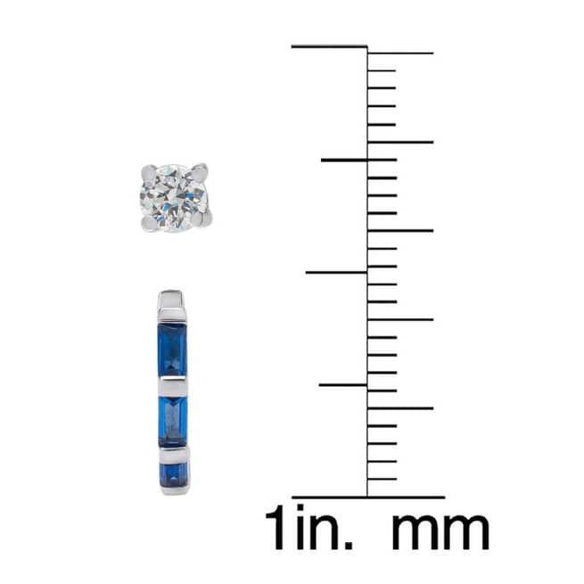 .925 Sterling Silver Blue Spinel White Sapphire Hoop and Stud Earring Set
