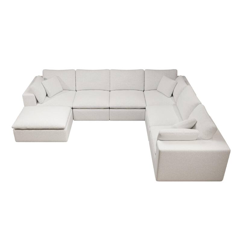 Roomfitters 137.8" Modular Sectional Sofa, 7-Piece Compressed Cloud Couch, No Assembly Required, Plush Corduroy, White