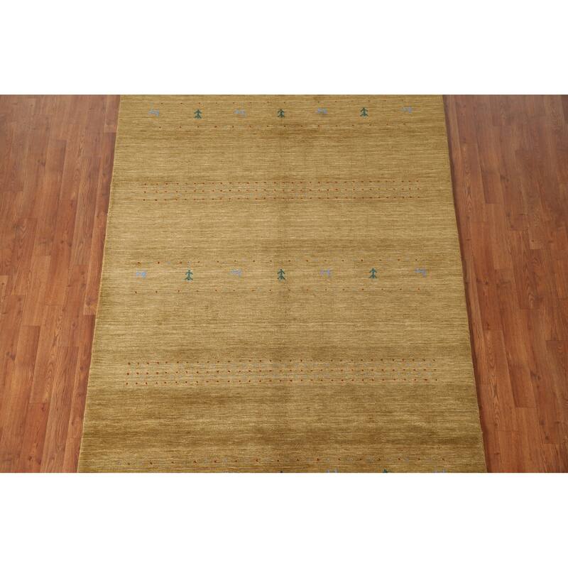 Tribal Gold Gabbeh Oriental Area Rug Handmade Wool Carpet - 5'3"x 7'8"