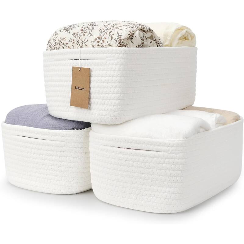 3-Pack Shelf Baskets for Organizing, Storage Baskets, Storage Organizer - 1.5"L x 0.5"W x 1"H - White
