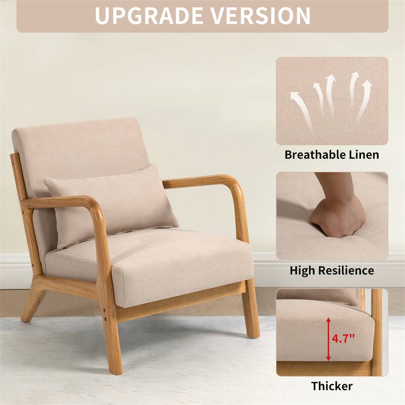 Leisure Chair with Solid Wood Armrest and Feet