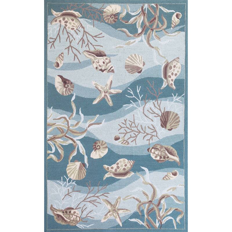 Porch & Den Monson Hand-hooked Sea Life Area Rug - 5' x 7'6" - Seafoam