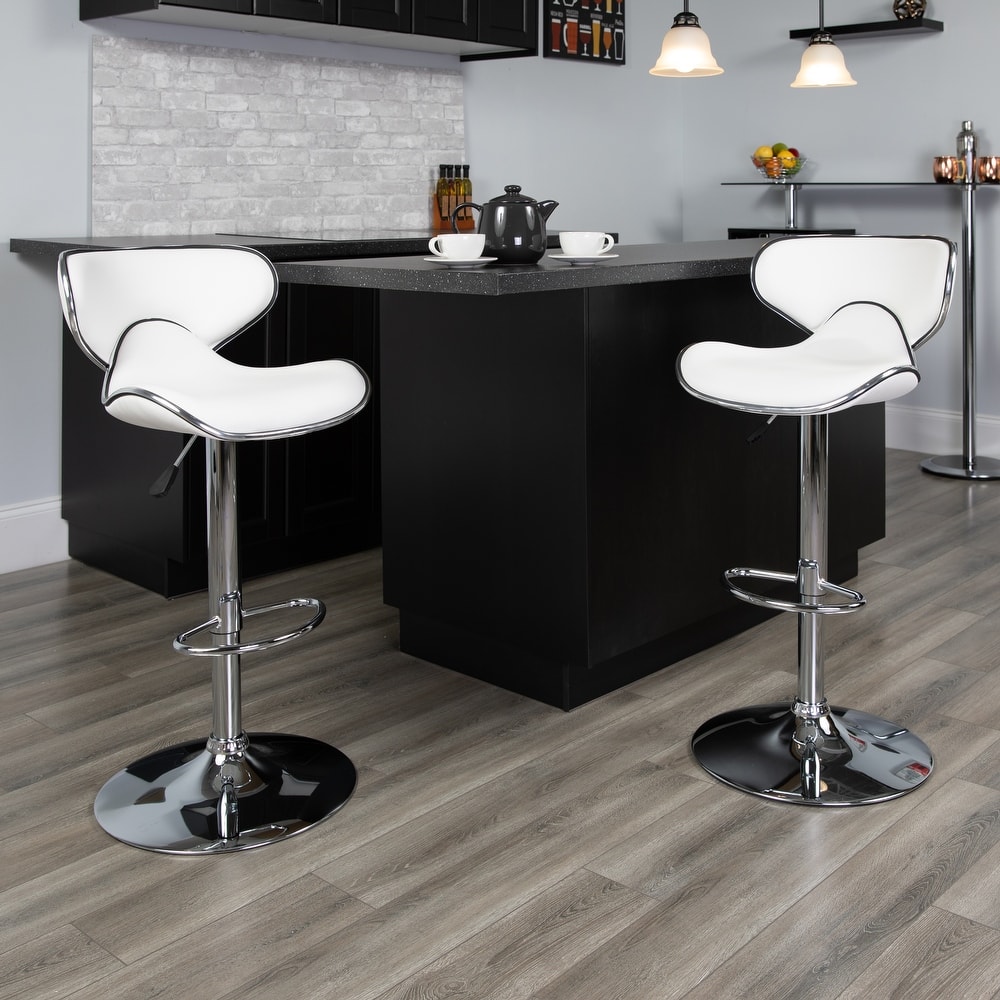 2 Pack Contemporary Mid-Back Vinyl Adjustable Height Barstool with Chrome Base - 16"W x 17.5"D x 34.5" - 43"H
