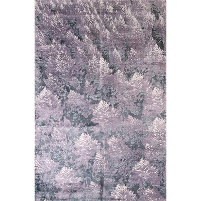 Contemporary Abstract Indian Area Rug Handmade Purple Wool Carpet - 5'10"x 8'9"