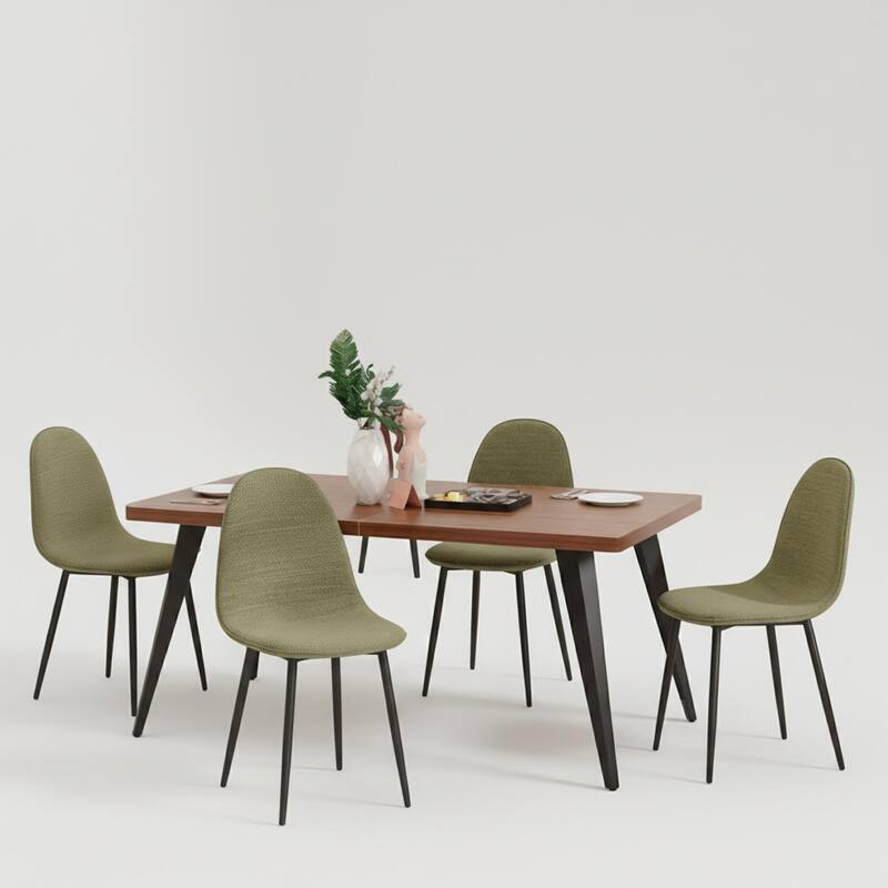 Homy Casa 5-Piece Dining Room Set with Modern Brown Table and 4 Upholstered Side Chairs - Green