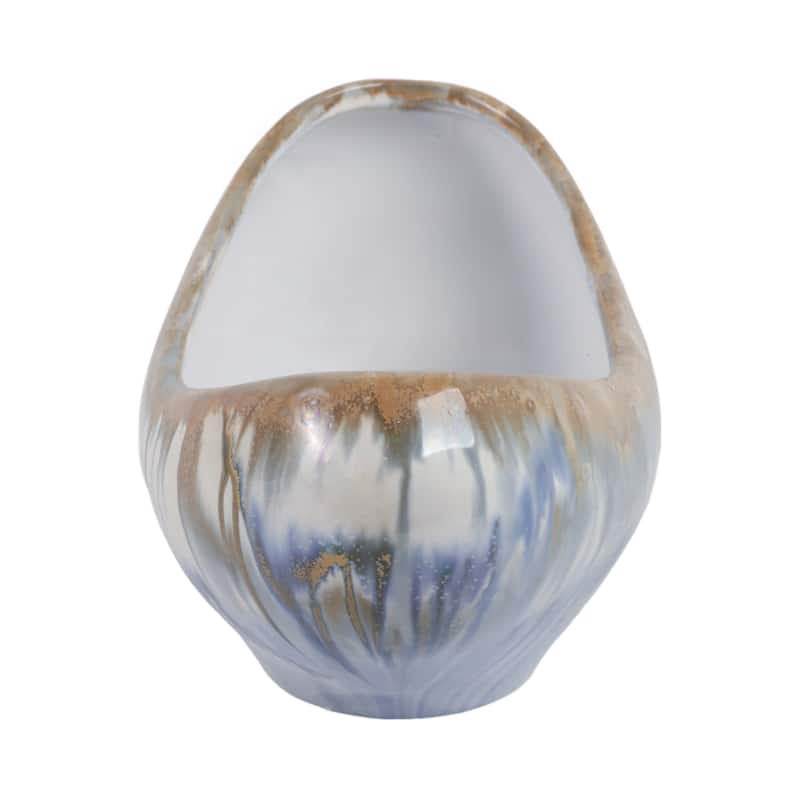 Decorative Ceramic Curve Glazed Ombre Bowl for Home Decor - 15", Multi