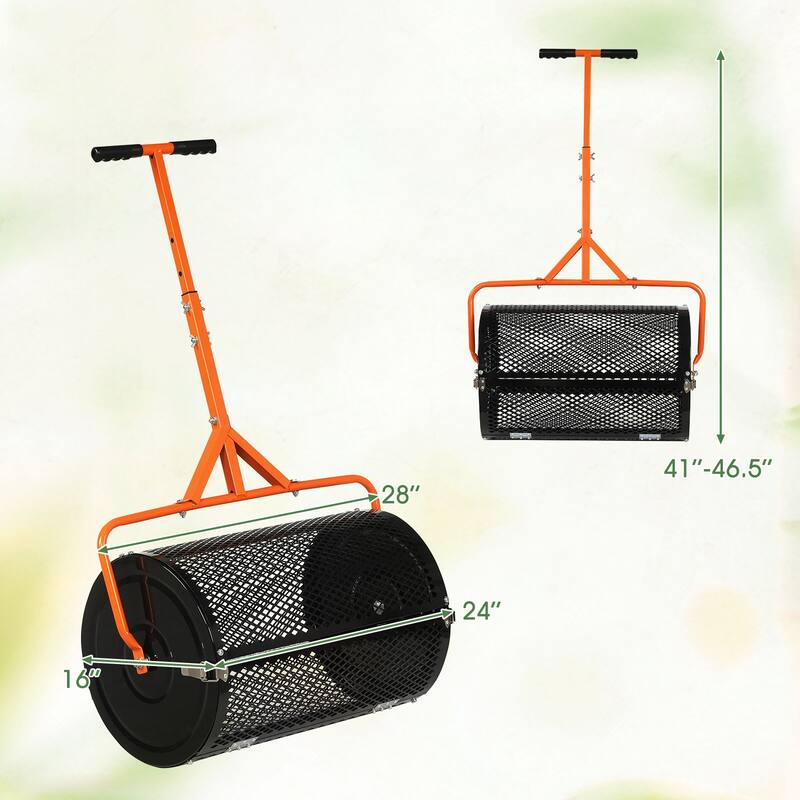 Gymax 24'' Compost Spreader w/ Height-Adjustable T-Shaped Handle for