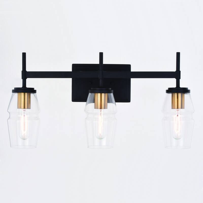 Warren Black and Brass Mid Century Modern Bathroom Vanity Wall Sconce Light Fixture Clear Glass