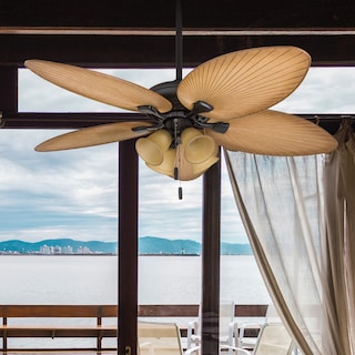 52" Honeywell Palm Valley Bronze Indoor/Outdoor Ceiling Fan with Light, Pull Chain, 5 Palm Leaf Blades
