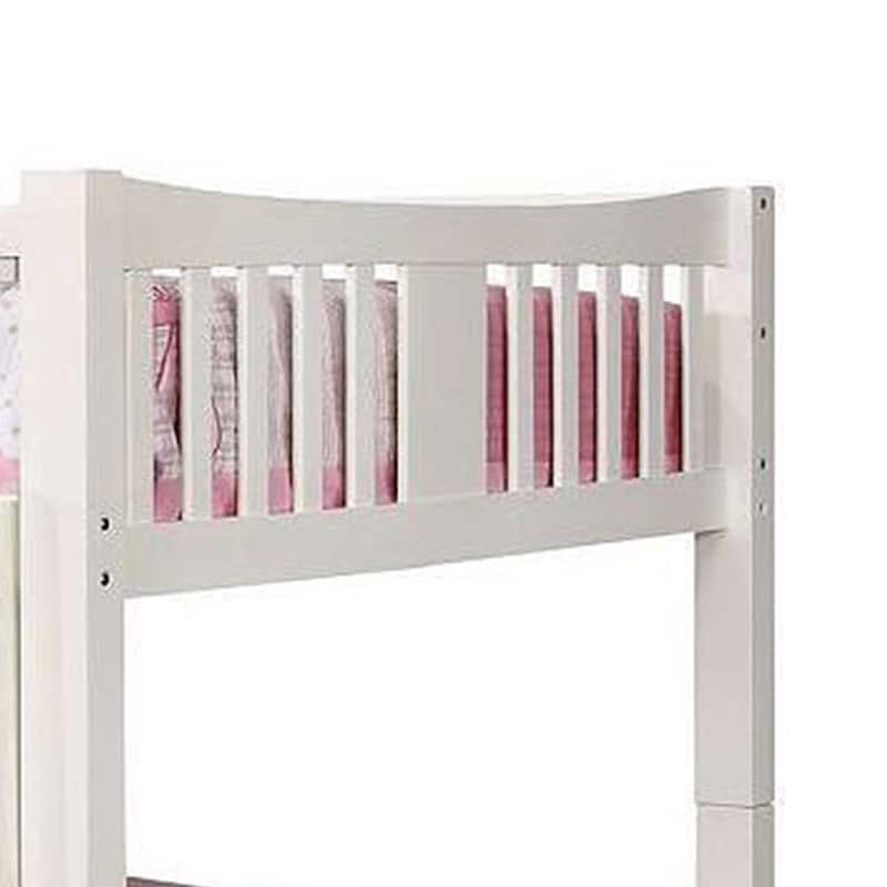 Nedy Full over Full Bunk Bed with Attached Ladder, White Solid Wood