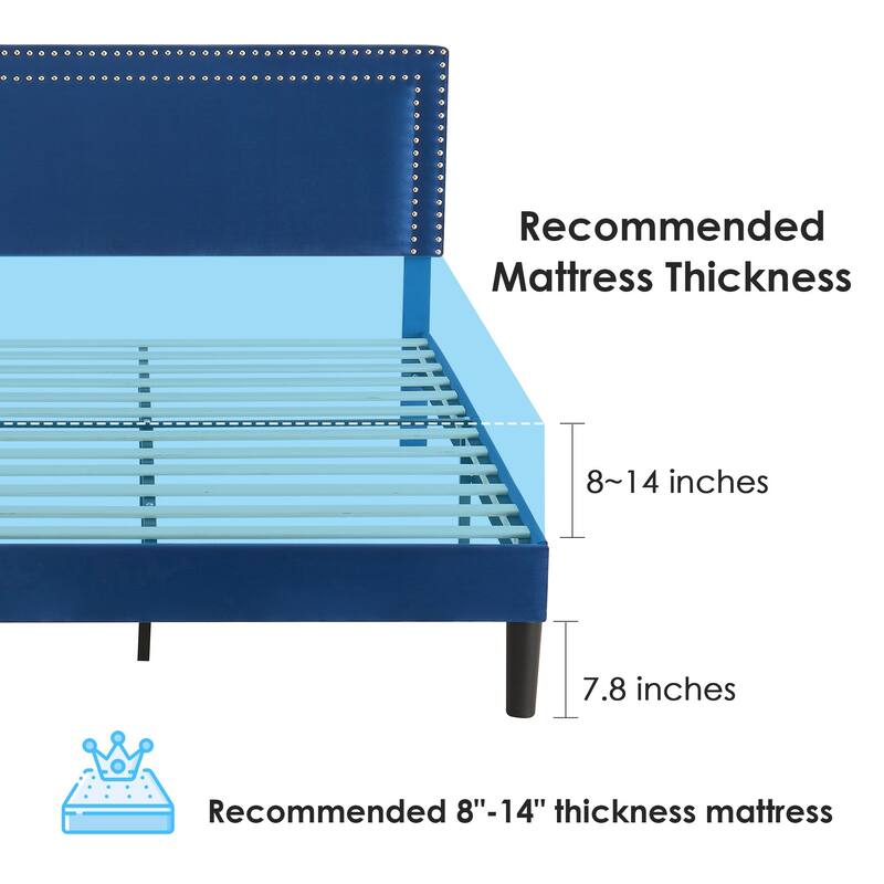 VECELO Upholstered Bed Frames with Height Adjustable Headboard