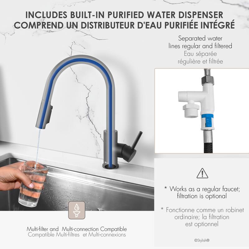 Modena Single Handle Brushed Gold Pull Down Kitchen Faucet with Reversible Osmosis