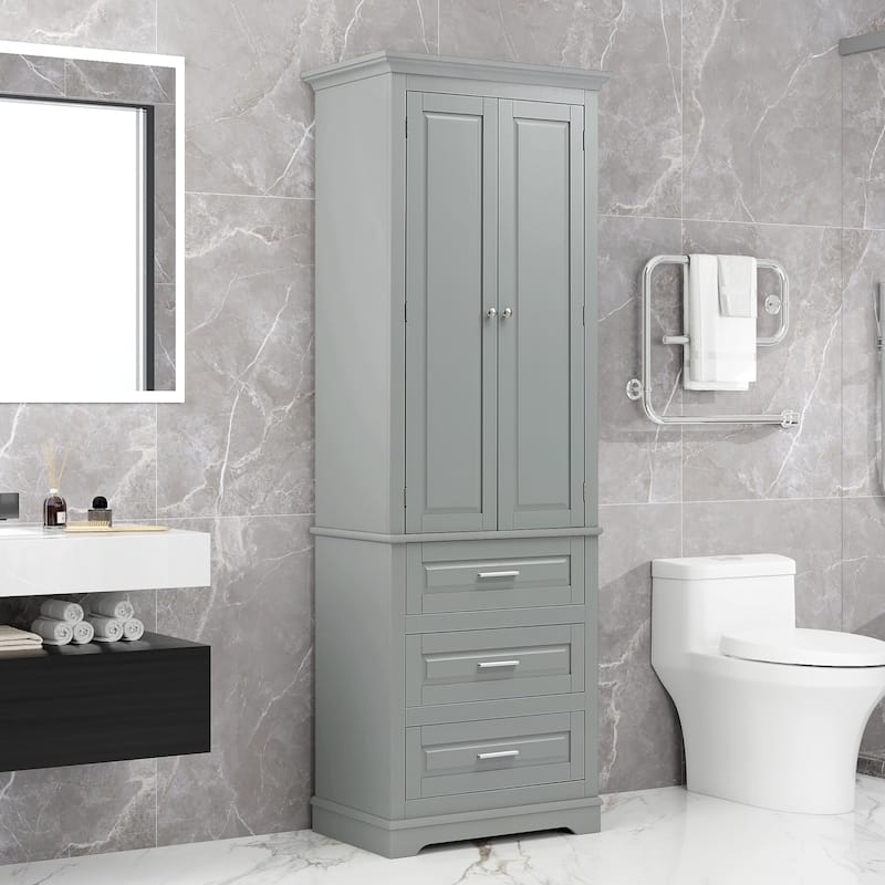 Roomfitters Tall Storage Cabinet with 3 Drawers for Bathroom or Office Freestanding Painted MDF Frame - Grey