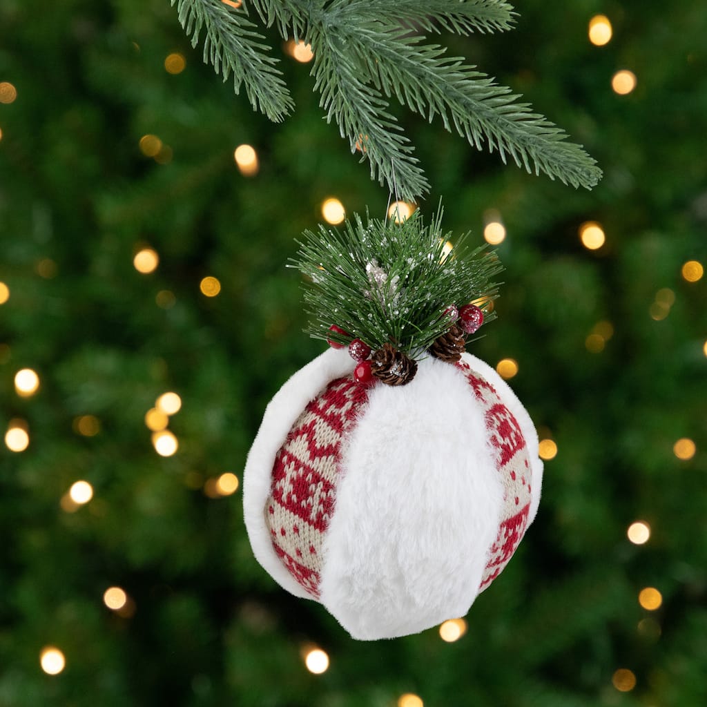 Faux Fur and Nordic Print Christmas Ball Ornament - 8"