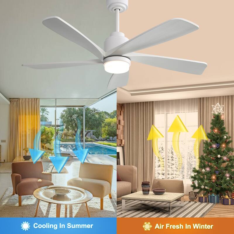52" Indoor Ceiling Fan with Light, 5 Solid Wood Blades Smart Remote Control Reversible DC Motor Ceiling Fan