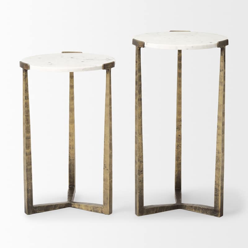 Atticus Black Wood and Antiqued Gold Metal Nesting Accent Tables (Set of 2)
