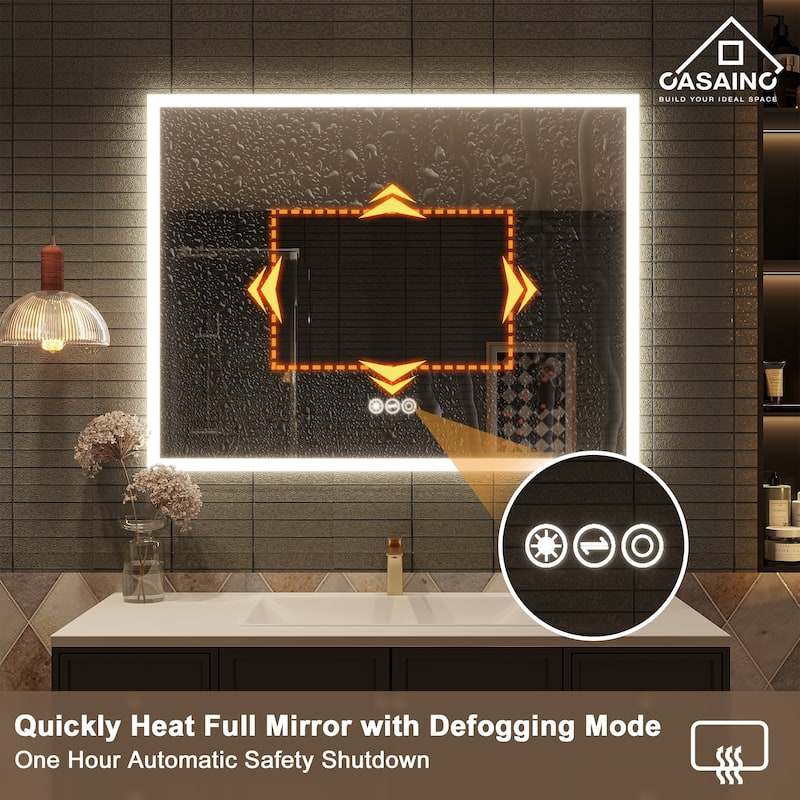 48 in. W x 36 in. H Large Rectangular Frameless LED Wall-Mounted Bathroom Vanity Mirror with Side Light-Emitting in Silver