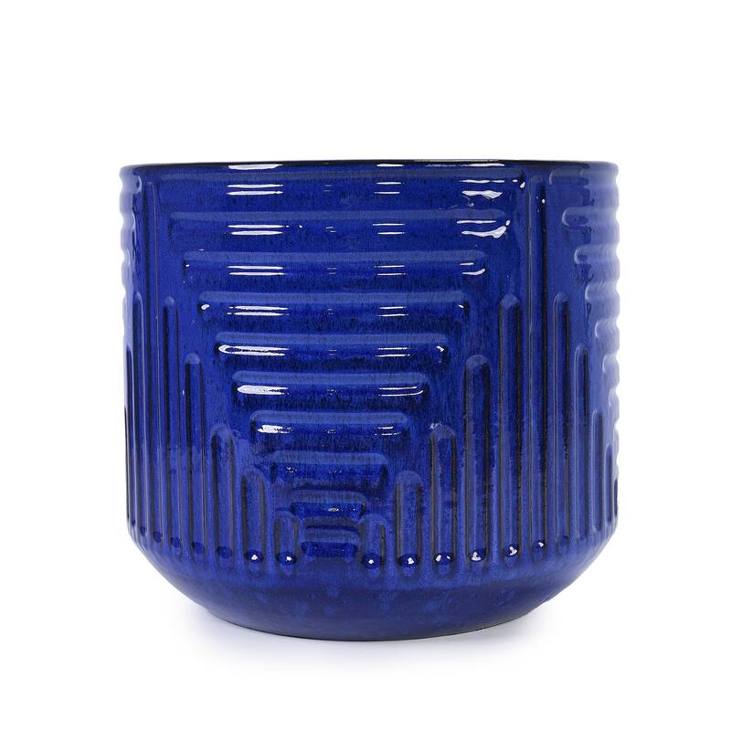 Anmytek Ceramic Round Planter with Drainage for Indoor Outdoor