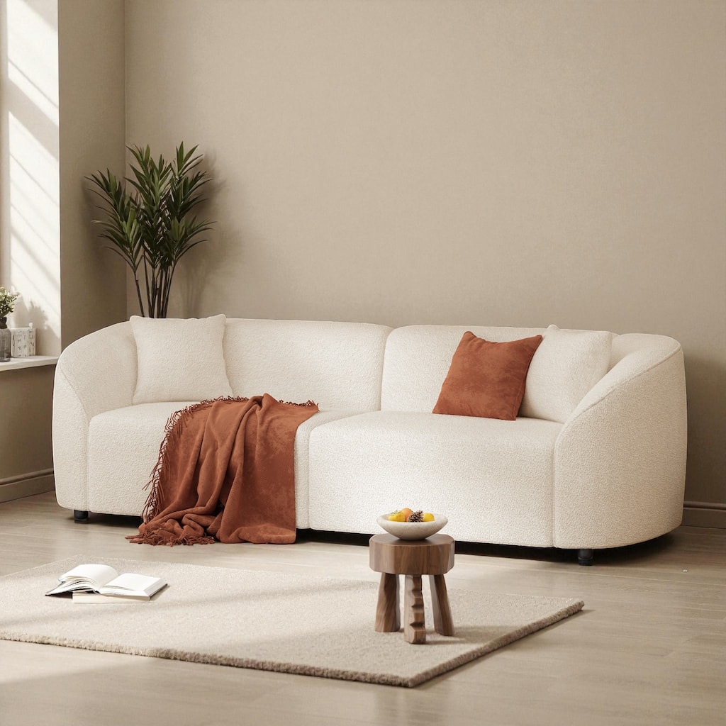 87" Curved Boucle Sofa, Modern Streamlined 3-Seat Couch with Plush Seating and Durable Frame for Stylish Living Rooms