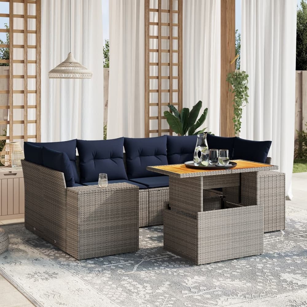 vidaXL Patio Sofa Set with Cushions Outdoor Furniture 7 Piece Poly Rattan