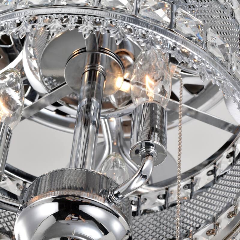 Classic Crystal Ceiling Fan Light with 5 Blades and Speed Adjustment, Reversible Motor for Bedroom and Living Room