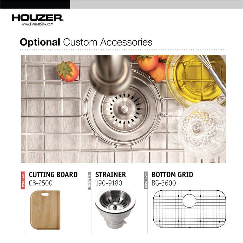 Houzer Belleo 32" Drop In Single Basin Stainless Steel Kitchen Sink - Stainless Steel