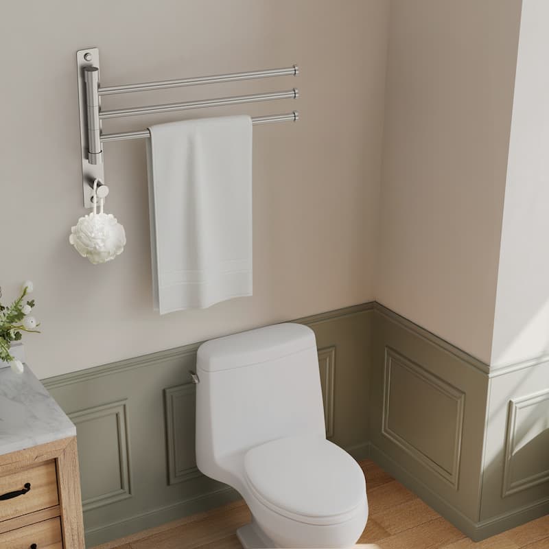 4-Arm Rust-Proof Swivel Towel Rack, 304 Stainless Steel with Hooks