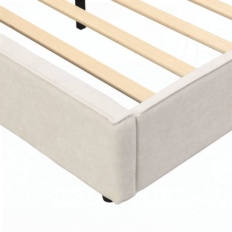 Upholstered Bed Frame with High Wingback Headboard,Reading Lamp and USB port