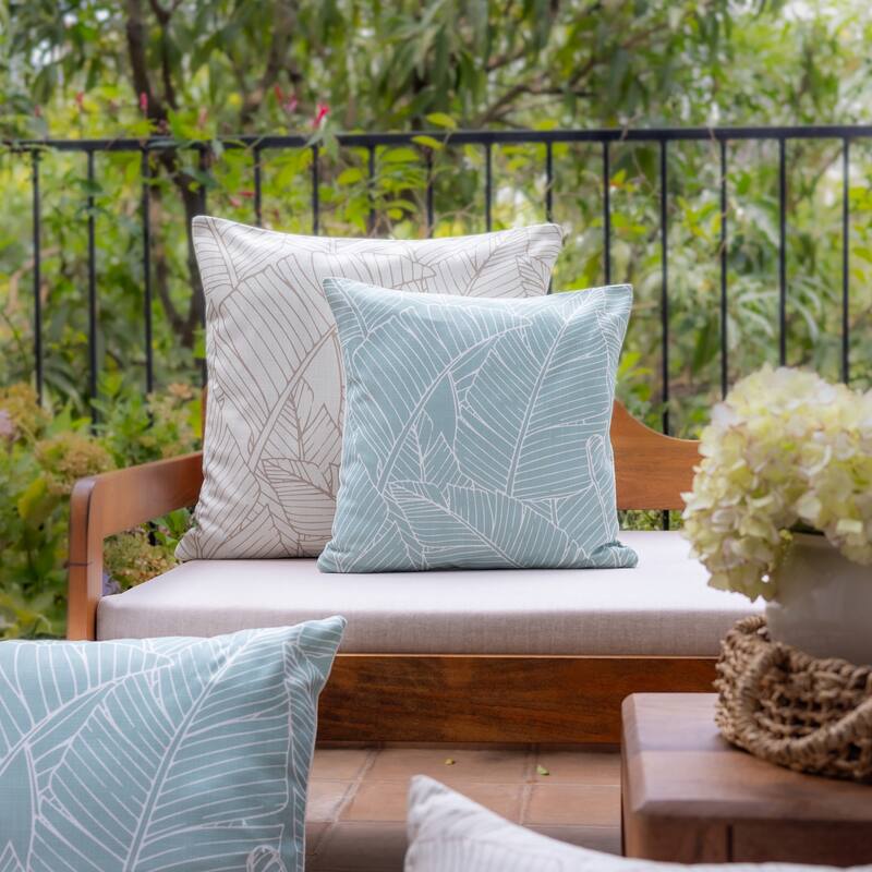 Reversible Floral Outdoor Patio Square Throw Pillow - 18" - Spa Blue and White