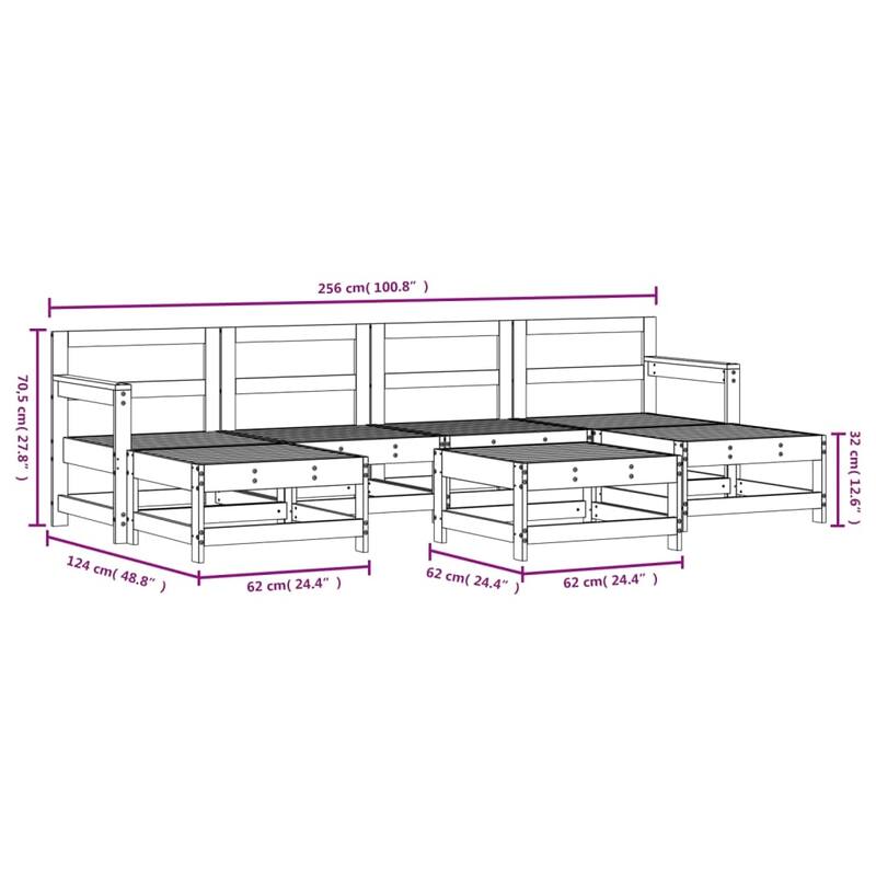 vidaXL Garden Lounge Set White Solid pine wood, Plywood Large Modular - 24.4 x 26.0 x 27.8 in
