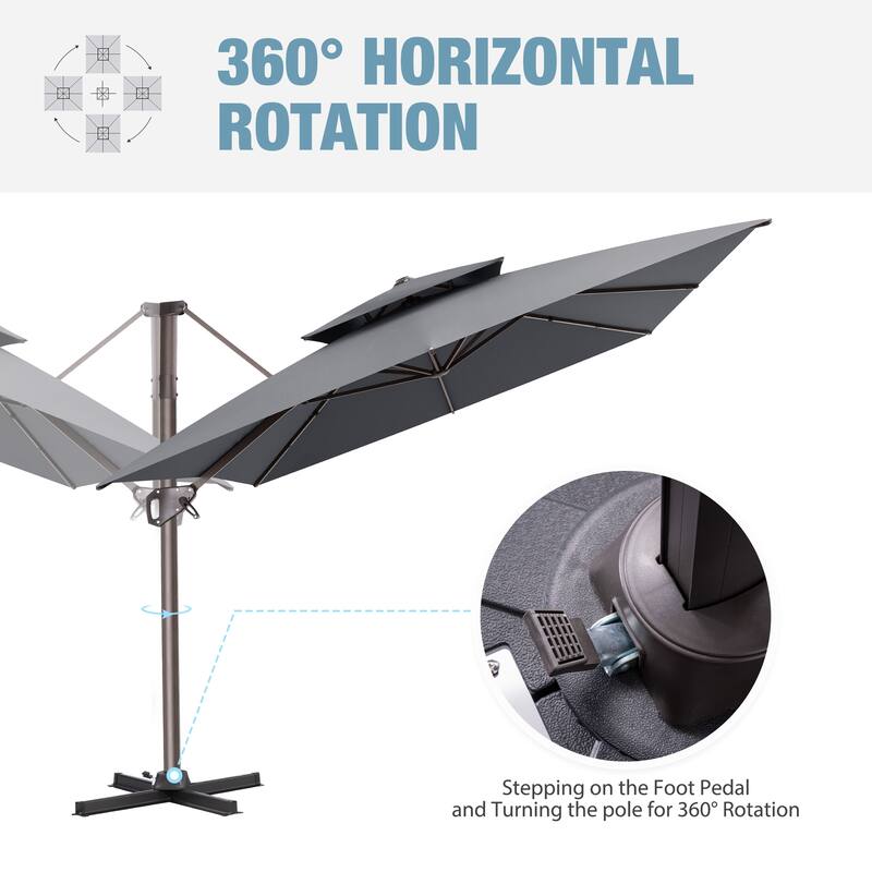 VredHom Outdoor 9x11FT Patio Dual Top Cantilever Offset Umbrella